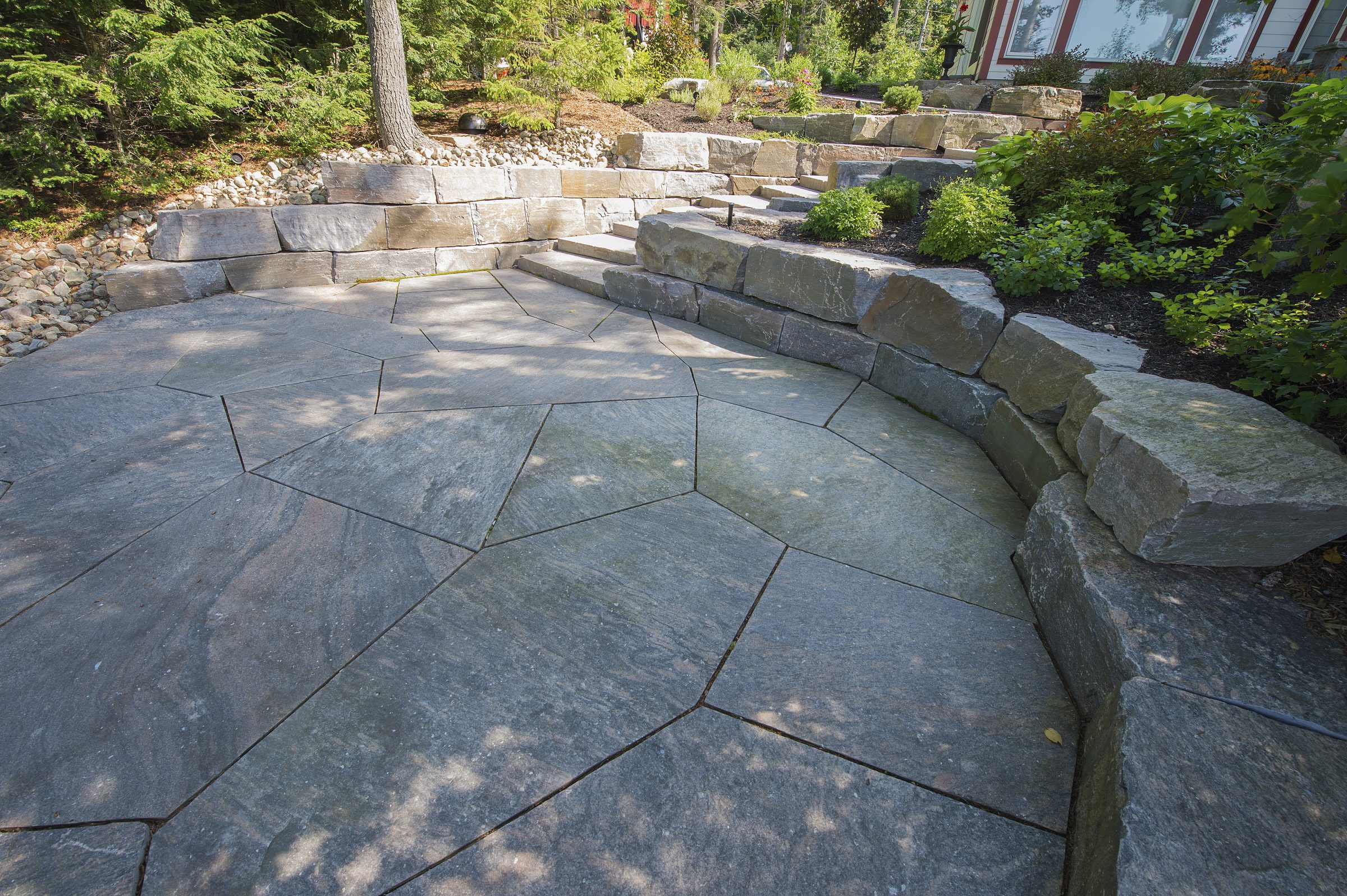 A large stone patio.